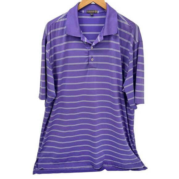 Peter Millar Polo Shirt Mens XL Purple Stripe Golf Activewear Summer Comfort - Picture 1 of 7
